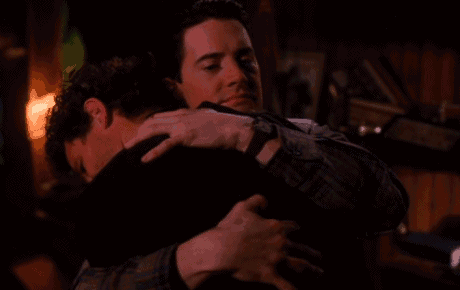 Cooper and Harry hug it out, Twin Peaks.