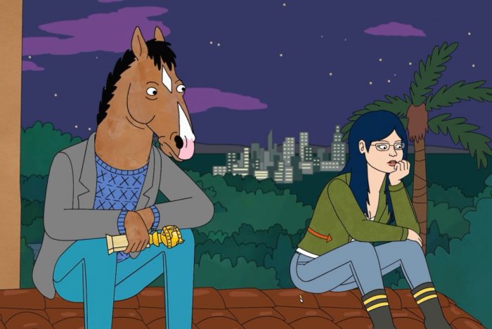 BoJack and Diane sit on the roof