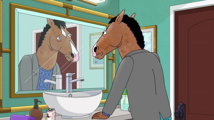 BoJack Horseman looking in the mirror
