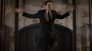 Dale Cooper floats suspended in a giant glass box