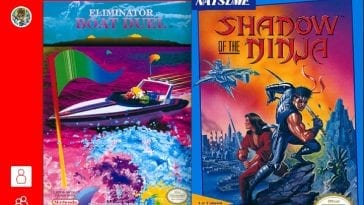 Game selection screen featuring the box art for Eliminator Boat Duel and Shadow of the Ninja