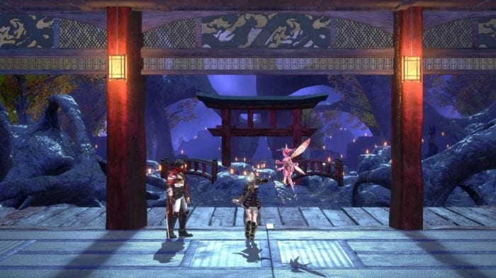 Miriam stands in a Japanese inspired room, while Zangetsu talks to her.