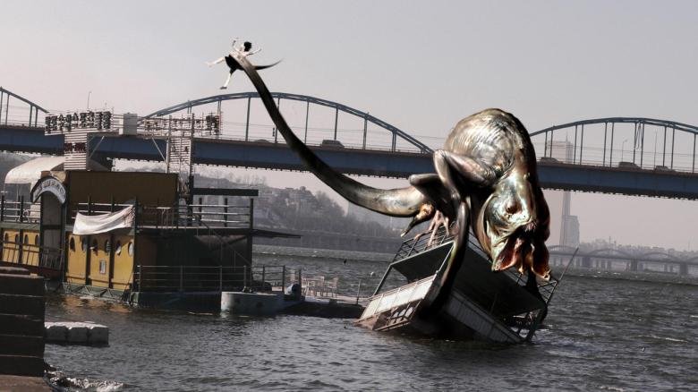 The Host takes Hyun-seo in it's tail across the Han River