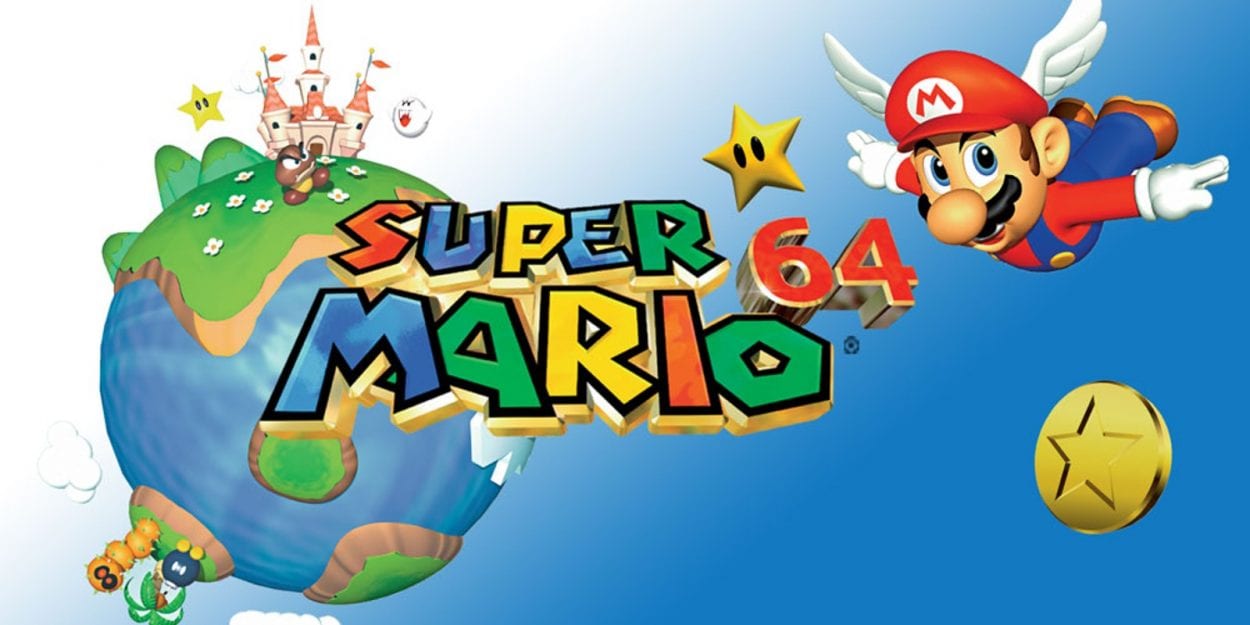 promotional art for the game, with mario in a flying hat, flying above earth in the sky
