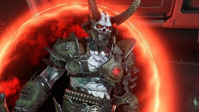 A Marauder walks out of an orange portal, ready to ruin the player's day.
