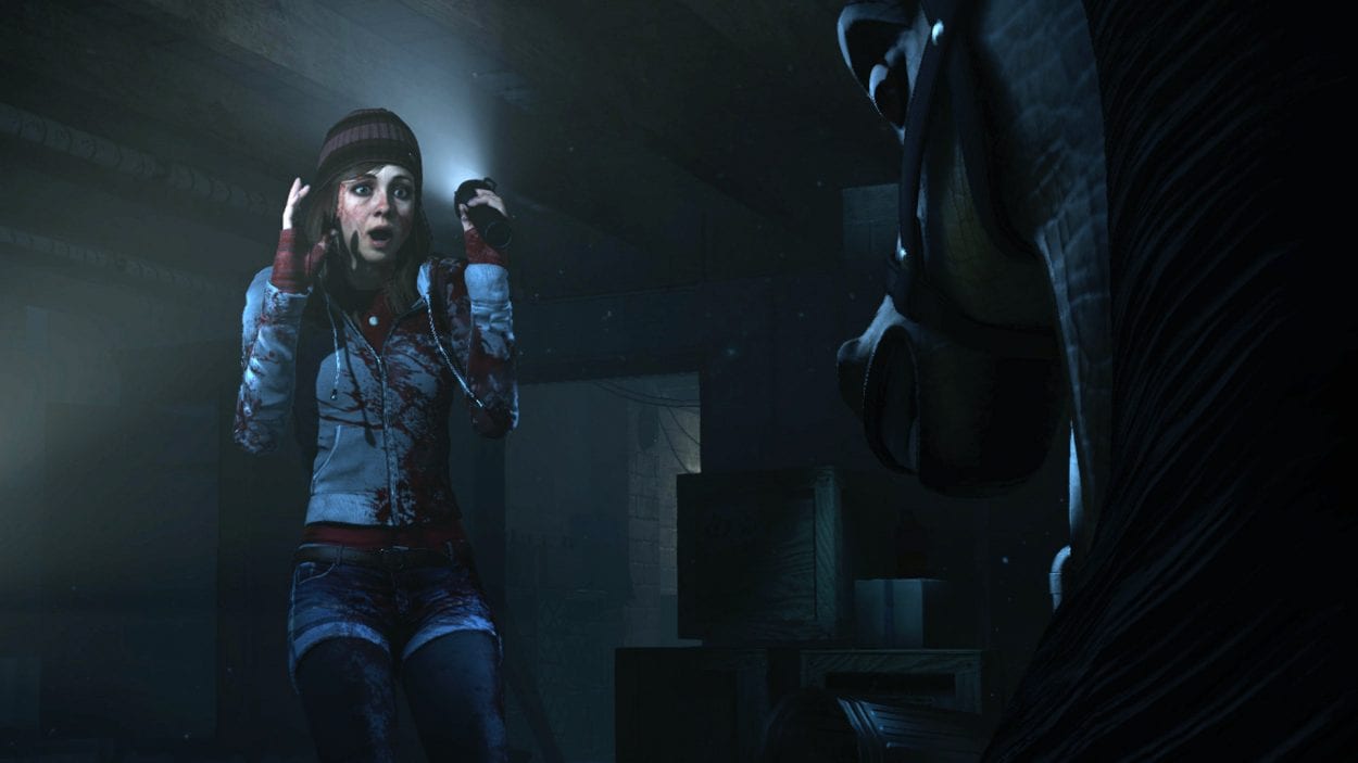 Ashley, one of the characters from Until Dawn, shrieks in surprise at a rocking horse.