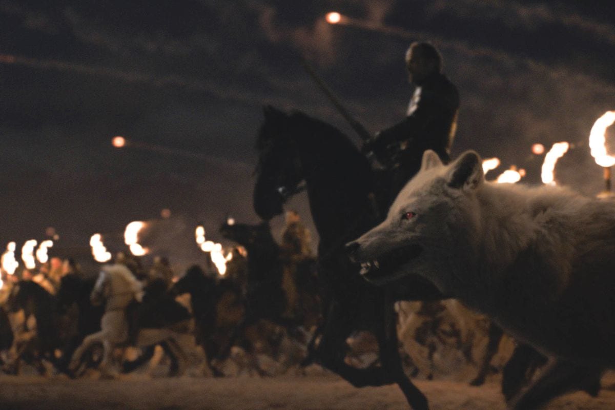 Ser Jorah and Ghost charge the enemy