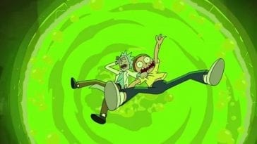 Rick and Morty tumble into a giant vat of acid.