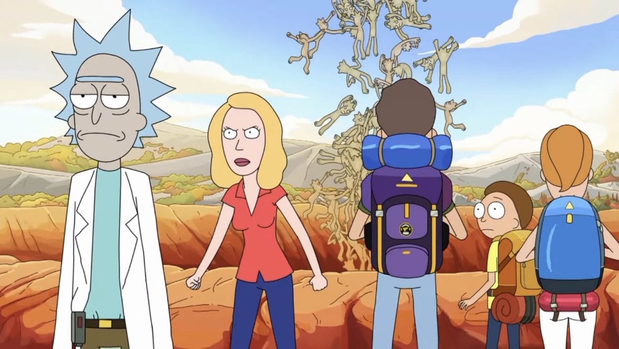 Beth angrily confronts an aloof Rick as the rest of the family watches Gaia give birth to thousands of clay children.