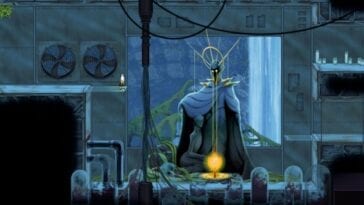 Art for Sundered shows a statue with a regal halo