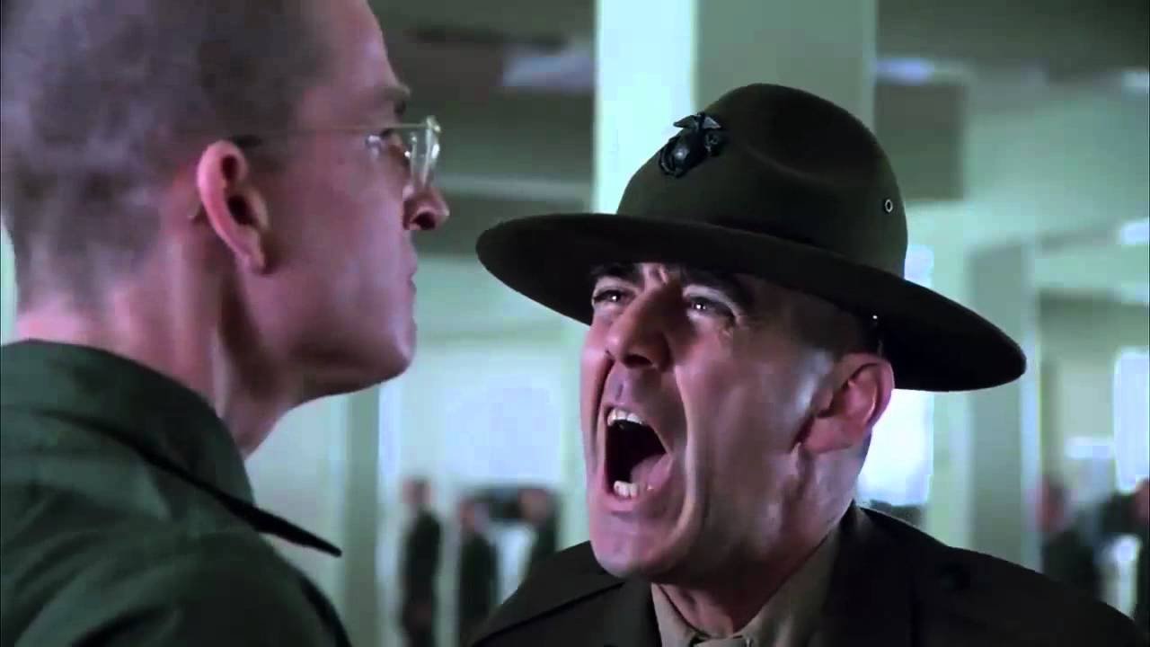 Two characters from Stanley Kubrick's Full Metal Jacket scream into each others faces