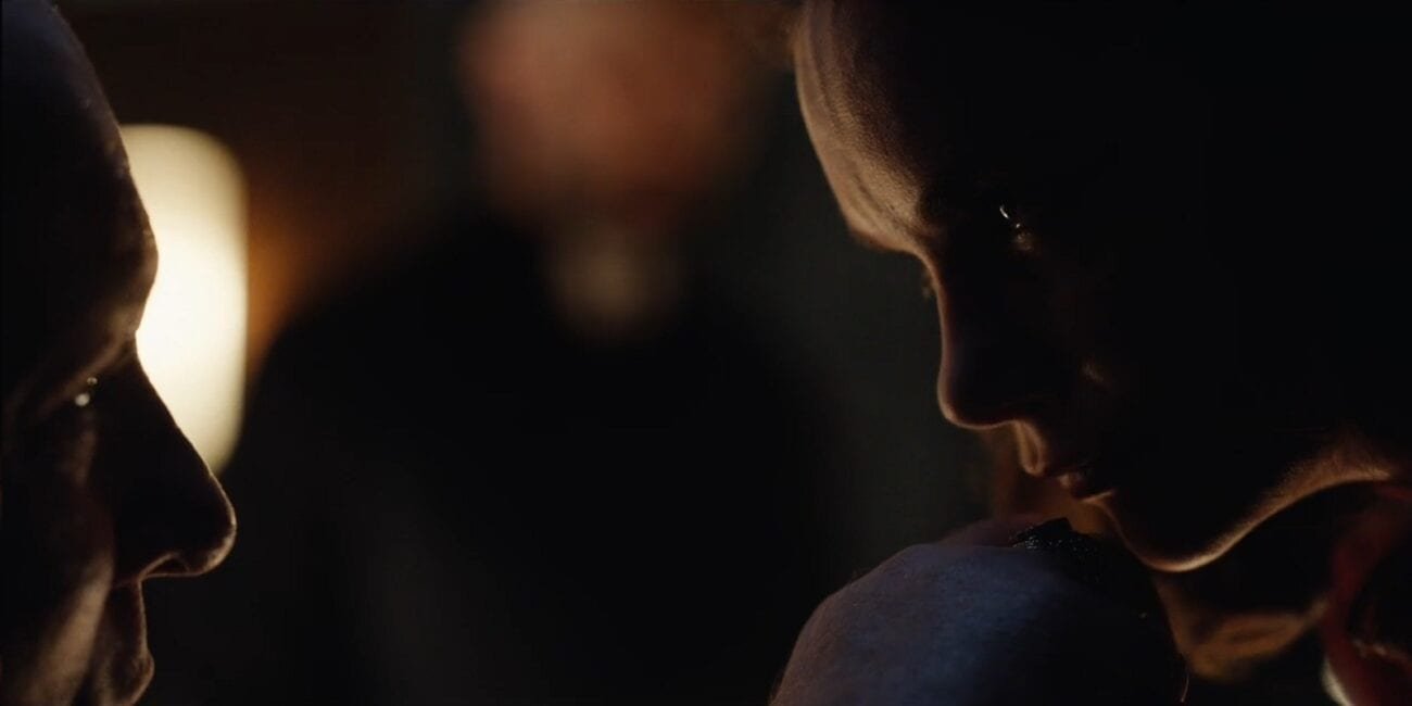 His Dark Materials - Mrs. Coulter leans in to kiss Cardinal Sturrock's ring, making deep eye contact with the stunned man