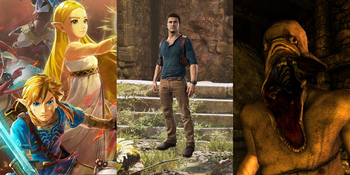Zelda and Link in Age of Calamity; Nathan Drake, and an Amnesia monster