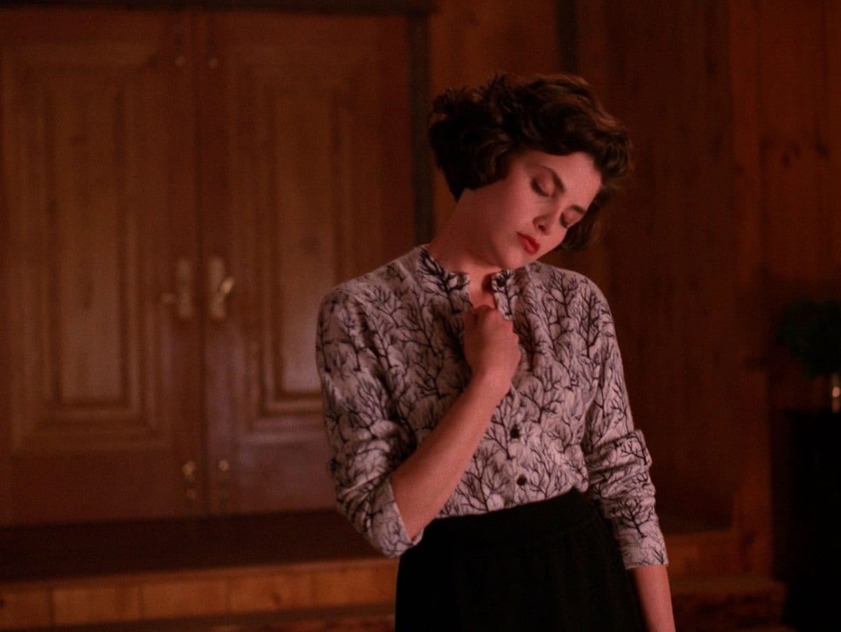 Audrey Horne dancing in her father's office. 