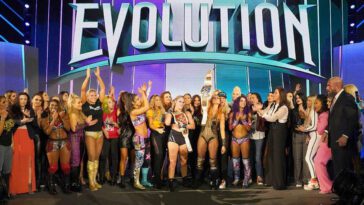 The competitors of Evolution all appear on stage to celebrate this historic show