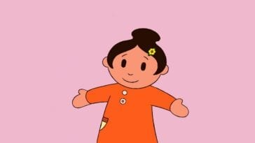 Sali Mali with outstreched arms in a Welsh cartoon