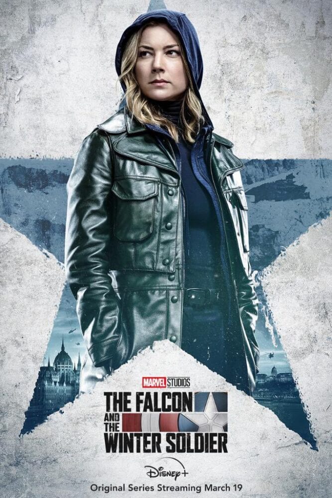 Sharon Carter looks to the side in a The Falcon and the Winter Soldier character poster