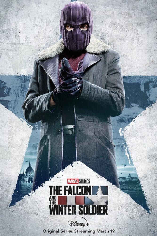 Helmut Zemo wears a mask and gloves in a The Falcon and the Winter Soldier character poster