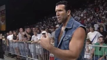 Scott Hall beckons for a mic as he invades WCW Monday Nitro