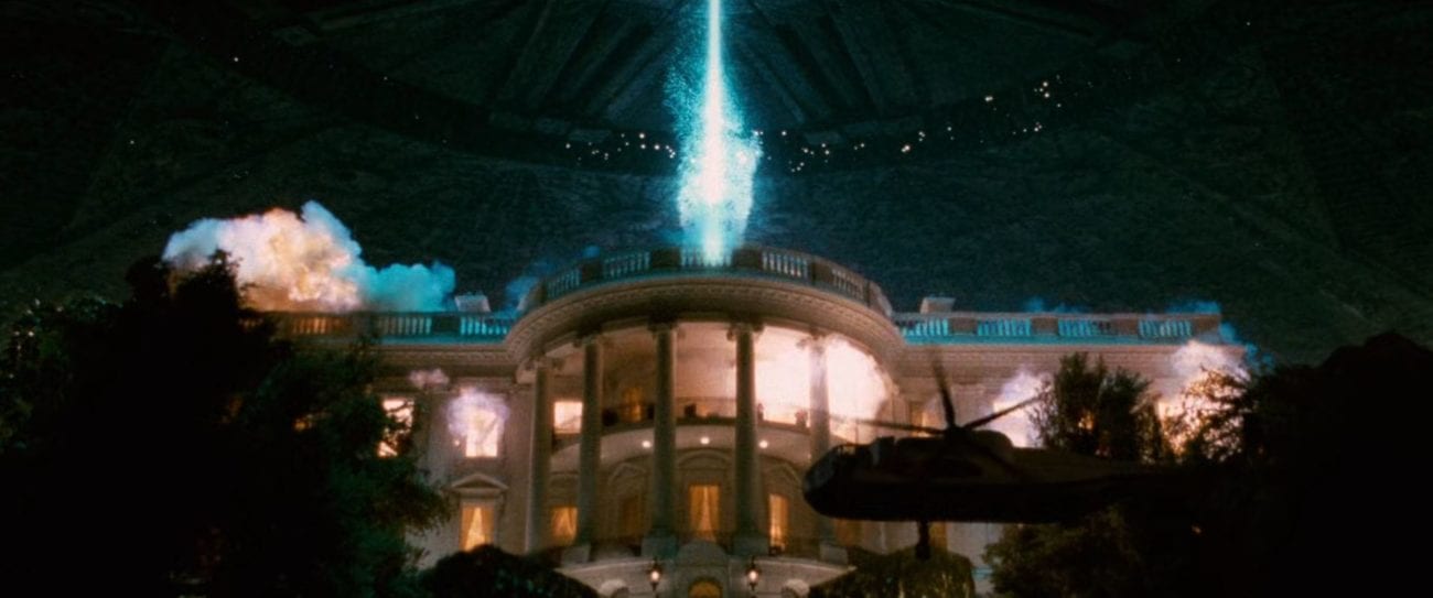 The White House begins to explode from an alien attack.