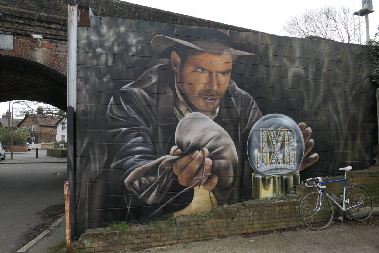 A London street mural depicts Harrison Ford as Indiana Jones