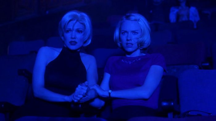 Betty and Rita are covered in blue at Club Silencio in Mulholland Drive