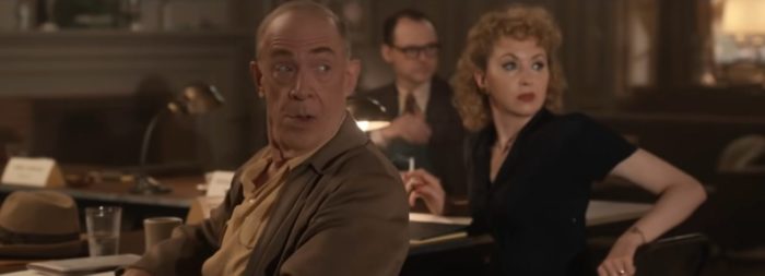 J.K. Simmons and Nina Arianda turn their heads as Fred and Ethel Mertz in Being the Ricardos