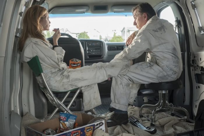 Twin Peaks - Hutch and Chantal sit in their van, eating Cheetos