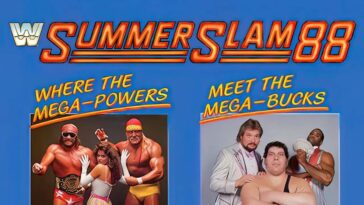 SummerSlam '88 promo card showing the Mega Powers and the Mega Bucks