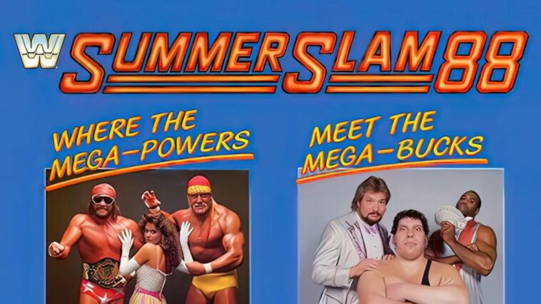 SummerSlam '88 promo card showing the Mega Powers and the Mega Bucks