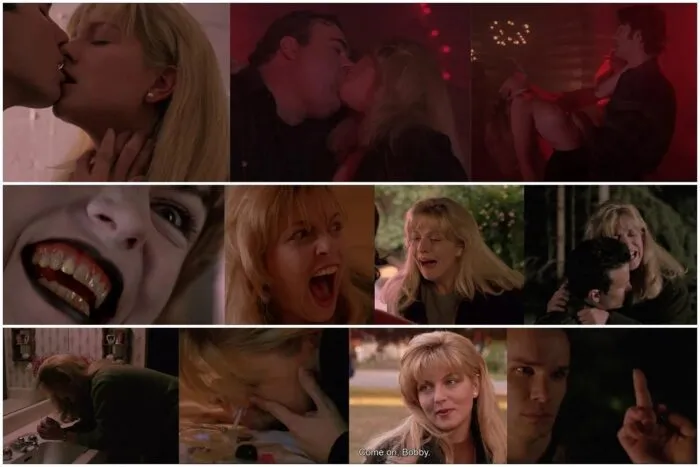 Laura being hypersexual, screaming, crying, snorting cocaine and giving James the finger.