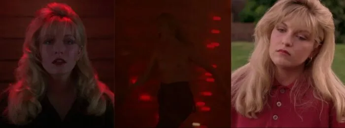 Laura bathed in red light at the Bang Bang and Power and Glory bars, and wearing a red sweater.