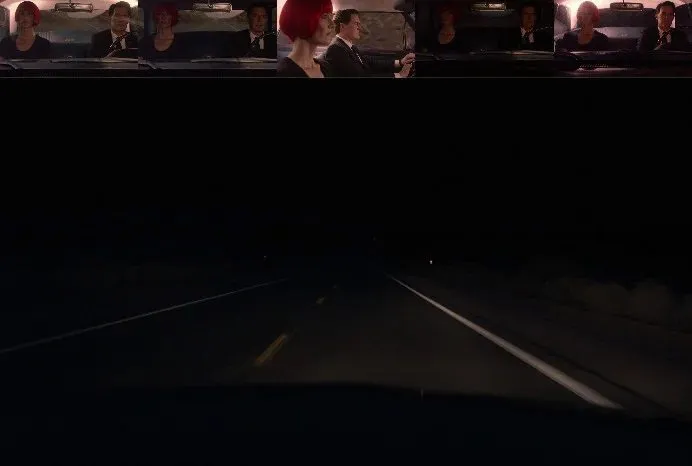 Light flashes as Cooper and Diane travel past 430 miles into darkness.