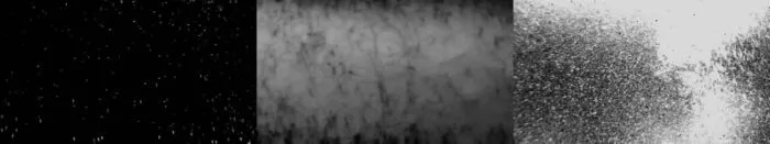 Black space filled with nails, next to image of semen, next to fire and water explosion.