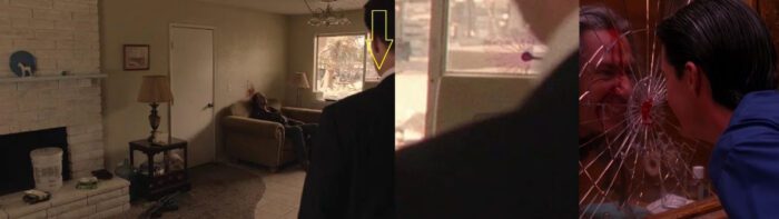 Carrie Page's living room and cracked glass in her window, and Cooper smashing his head into the mirror at the end of Season 2.