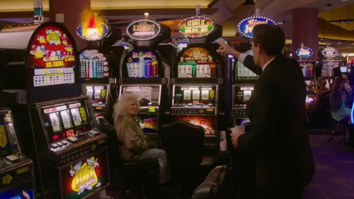 The Red Room appears as a beacon to Cooper-Dougie above a slot machine in the Silver Mustang Casino.