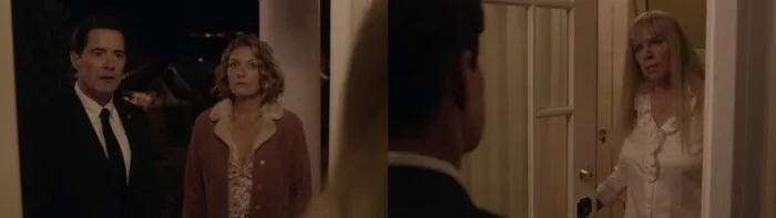 Richard, Carrie and Alice stand in a triangle formation at Alice Tremond's front door.