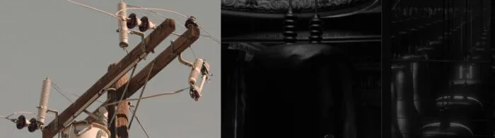 The top of the number 6 utility pole next to the top of the Fireman's machines.