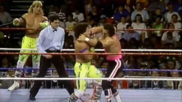 The Rockers and the Hart Foundation in the ring