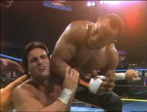2 Cold Scorpio has Paul Roma in an arm bat at their Starrcade '93 encounter