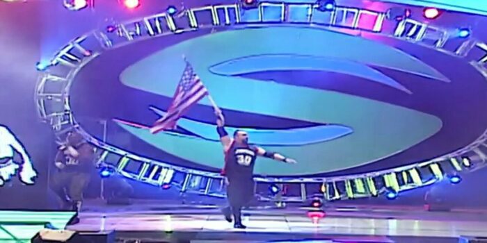 The Dudley Boyz wave the Stars & Stripes at SummerSlam 2003.