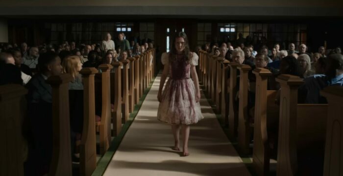 A creepy girl in a church