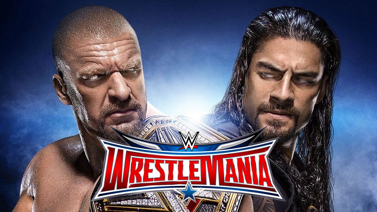 WrestleMania 32 Triple H vs. Roman Reigns title card
