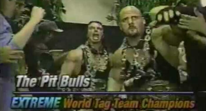 With their tag titles and dog chains around their neck, The Pitbulls make their debut.