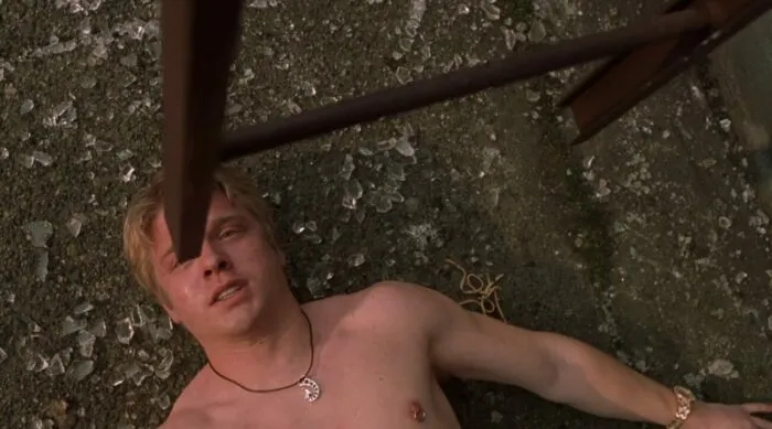 Evan lying on the ground, about to be impaled by a ladder in Final Destination 2 (2003)