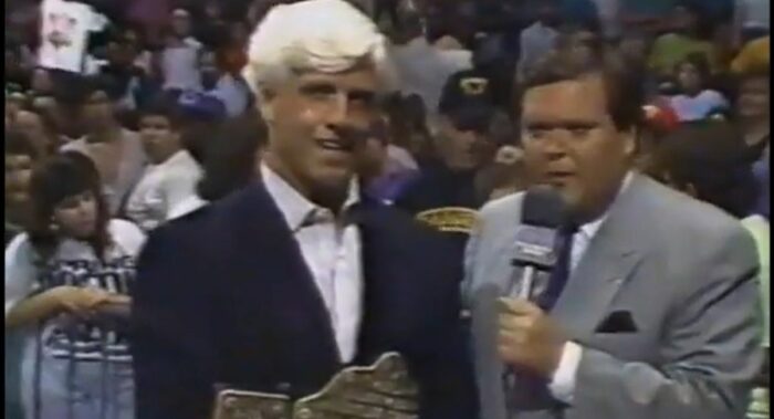 Jim Ross interviews Ric Flair (complete with dodgy early 90s haircut)