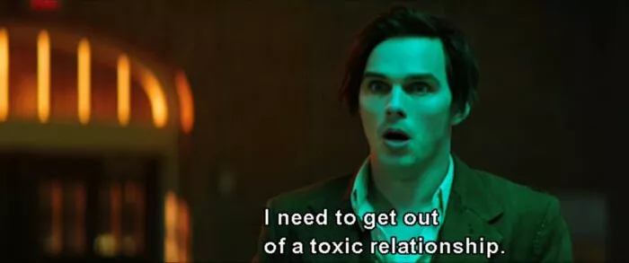 Renfield (Nicholas Hoult) says, "I need to get out of a toxic relationship," in the film, "Renfield" (2023).