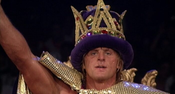 Owen Hart asks the audience to acknowledge him as the crowned King of the Ring.