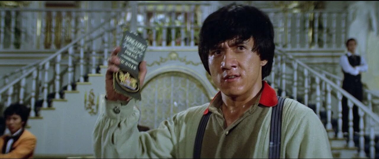 Jackie Chan in Project A just before the restaurant fight scene kicks off