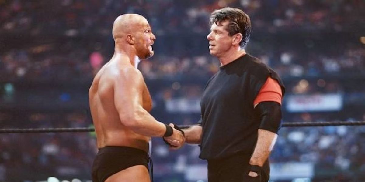 Stone Cold shakes hands with the 'devil' Vince McMahon at WrestleMania X7